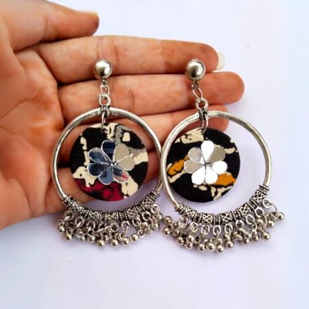 Black Printed Bali Jhumka Earrings With Ghungroo